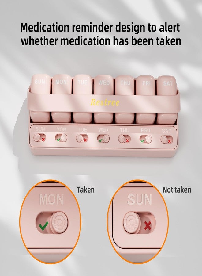 Restree Weekly Pill Organizer 7 Day one time a Day with Reminder, Detachable Travel Pill Case, Large Capacity Medicine Organizer for Vitamins, Supplements & Daily Medications (Pink) - Image 3
